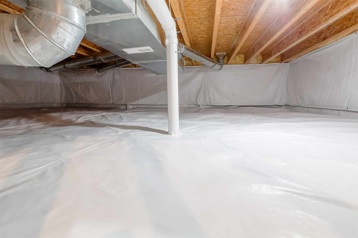 Crawlspace encapsulation vapor barrier installation in Atlanta