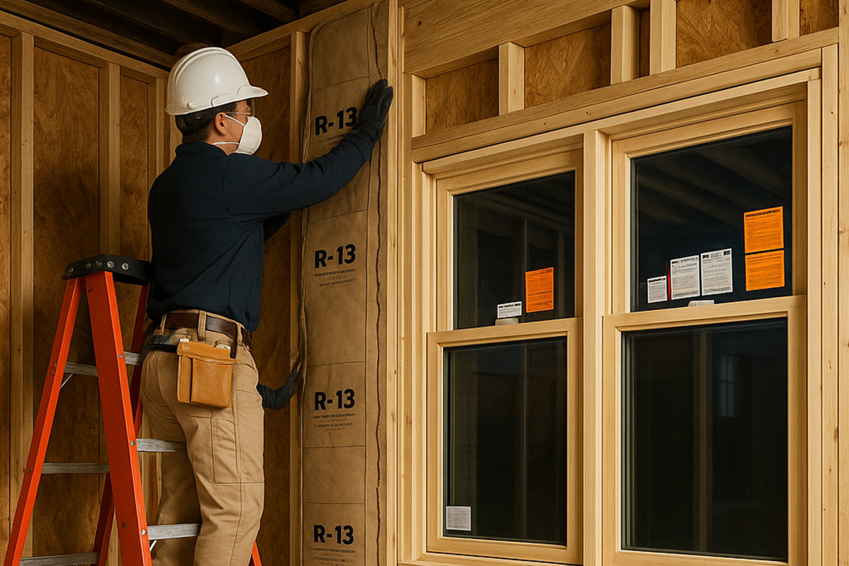 Johns Manville formaldehyde-free fiberglass insulation batts installed in residential framing wall