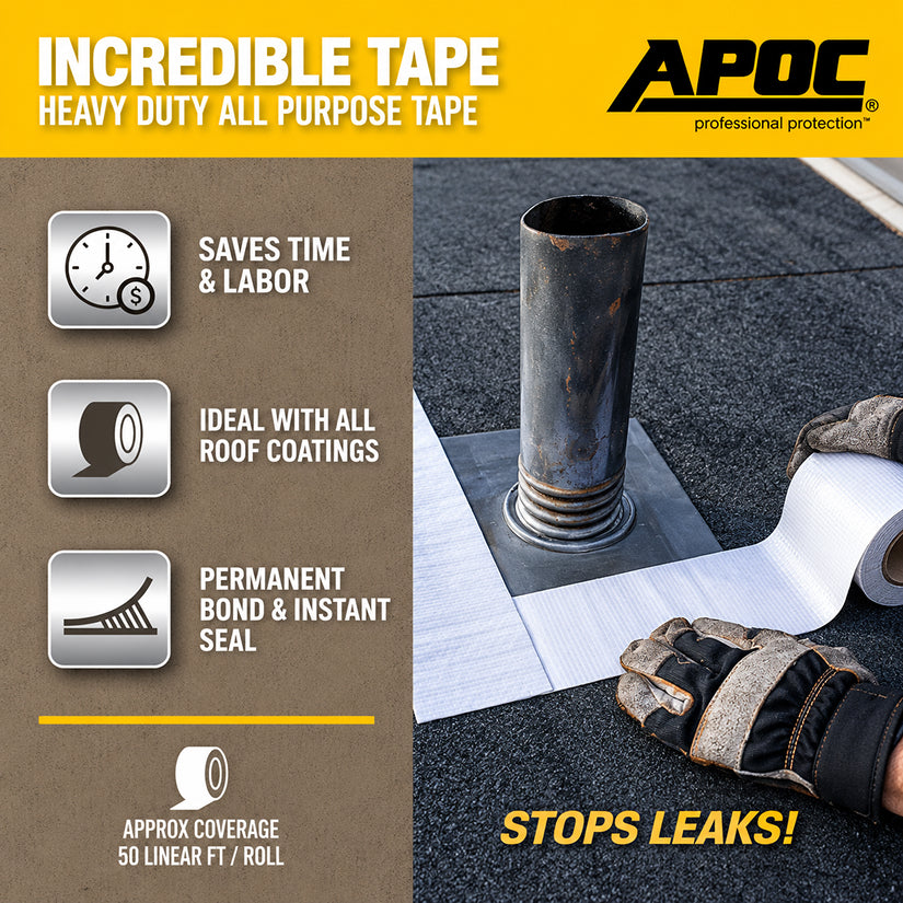 APOC Incredible Tape fleece-top roof repair tape roll 4 inch x 50 ft