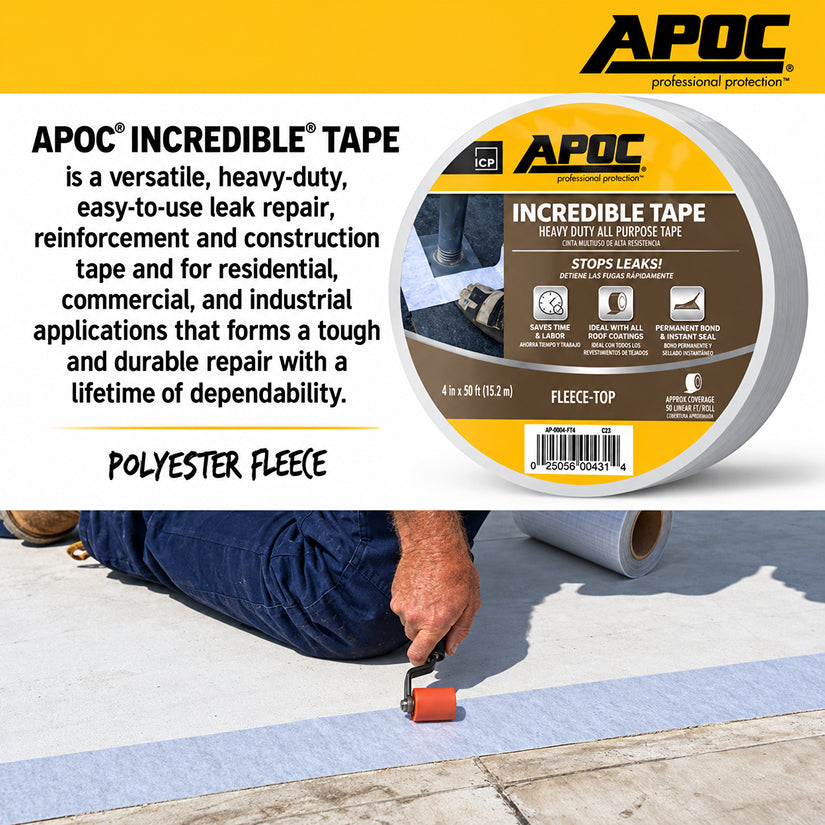 APOC Incredible Tape fleece-top roof repair tape roll 4 inch x 50 ft