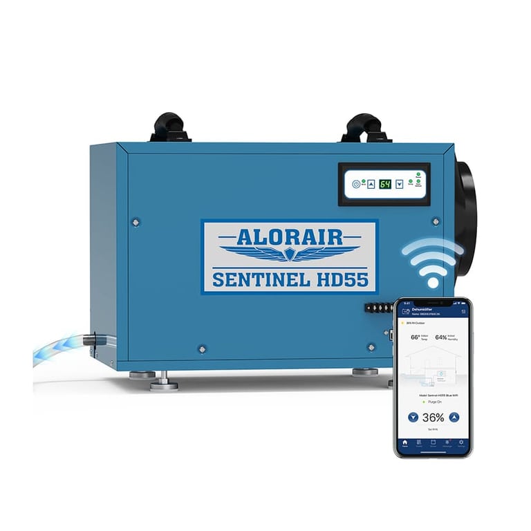 AlorAir Sentinel HD55 Blue WiFi crawl space and basement dehumidifier