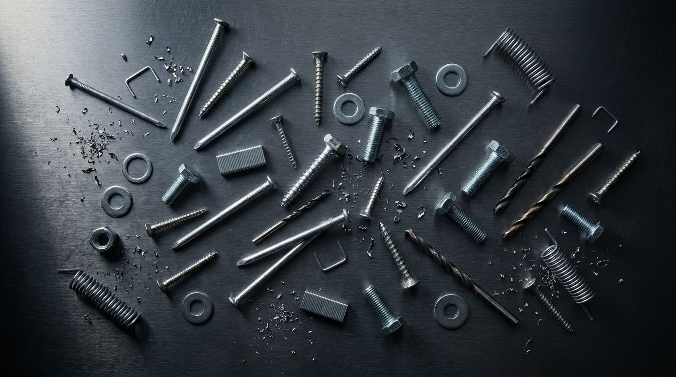 Nails, screws, bolts and metal shavings a magnetic sweeper picks up