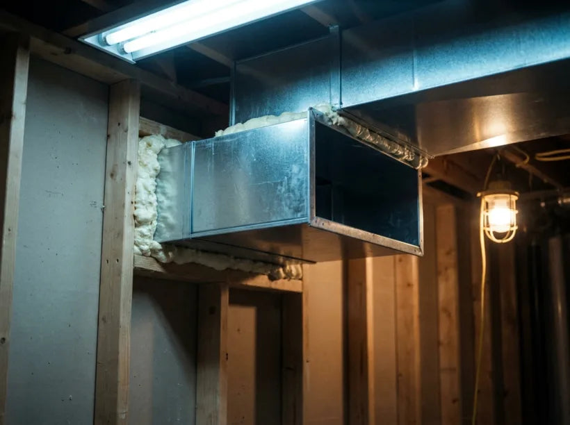 HVAC duct penetration sealed with low expansion foam