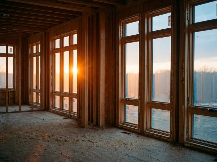 New construction home with foam sealed window openings