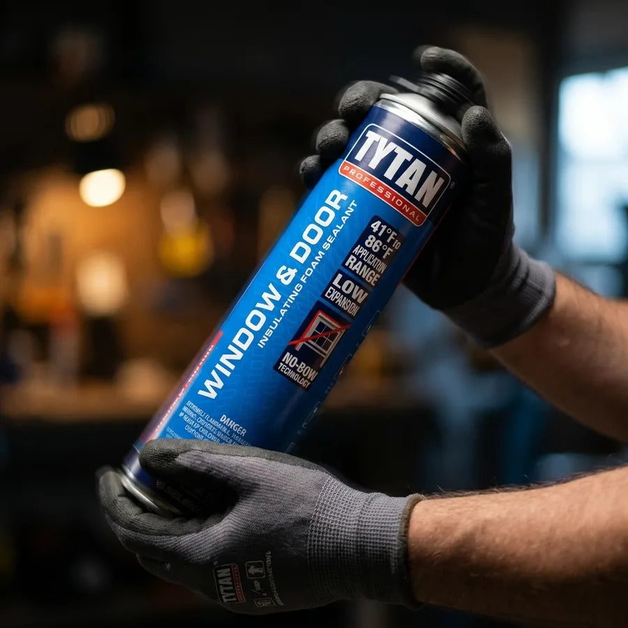 Shaking the Tytan foam sealant can before application