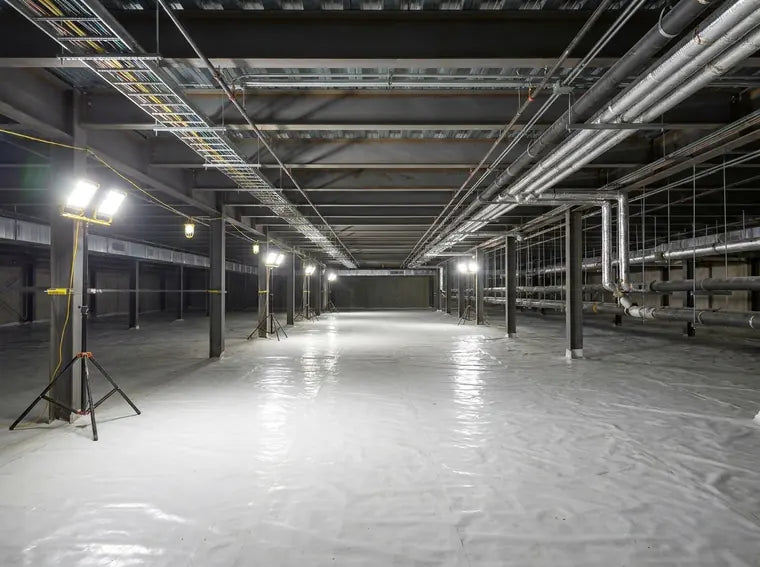Commercial underfloor space with vapor barrier liner