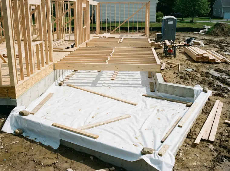 New construction site with vapor barrier over the ground