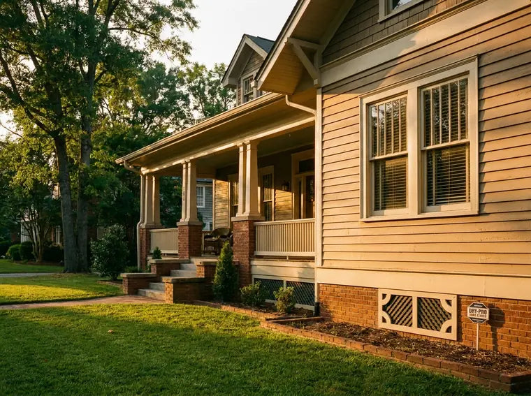 Single-family home protected by crawl space encapsulation